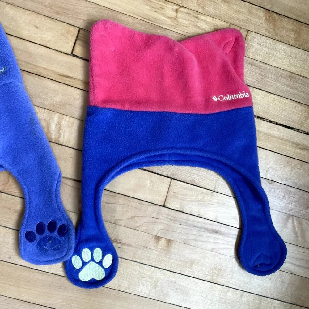 Columbia set of two kids winter beanie hat‎ closure puppy paw toddler OS